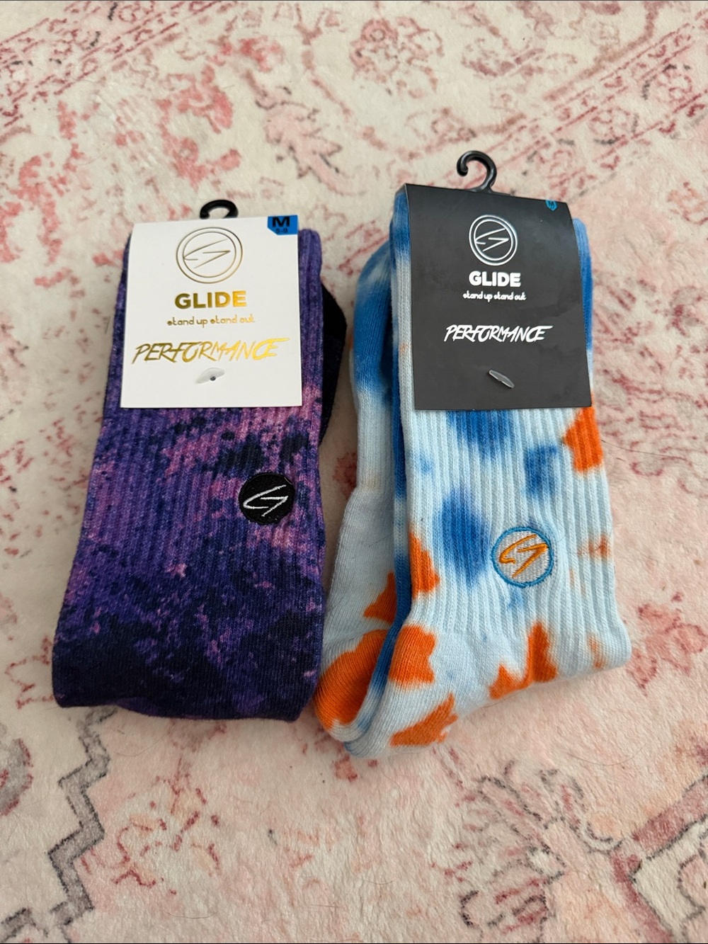 Performance Tie-Dye Athletic Crew Socks - Purple & Blue/Orange